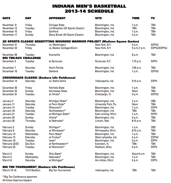 Iu Basketball Schedule Printable Customize And Print
