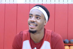 Indiana's Jasai Miles speaks to reporters.