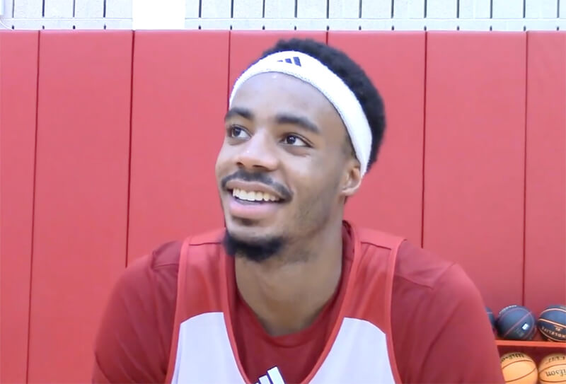 Indiana's Jasai Miles speaks to reporters.