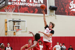 Indiana's Reed Bailey shoots a hook shot.