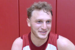 Indiana's Tucker DeVries speaks to reporters.