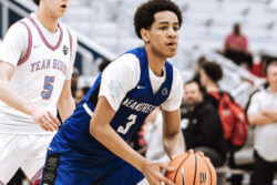 Meanstreets point guard Davion Thompson handles the ball.