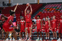 Trent Sisley attempts a jump shot.