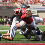 An IU running back stretches towards the endzone.