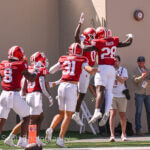 IU football players celebrate.