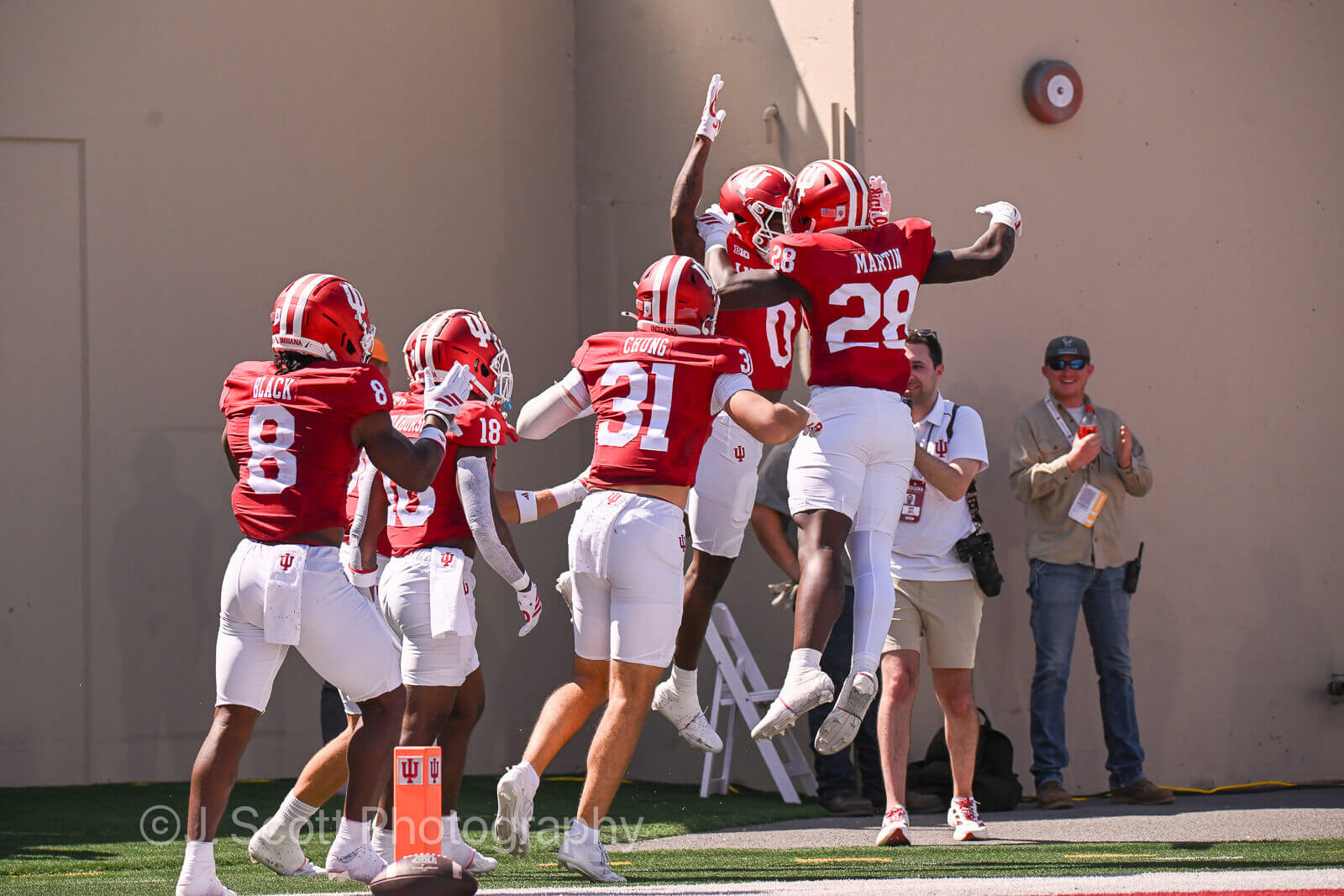 IU football players celebrate.