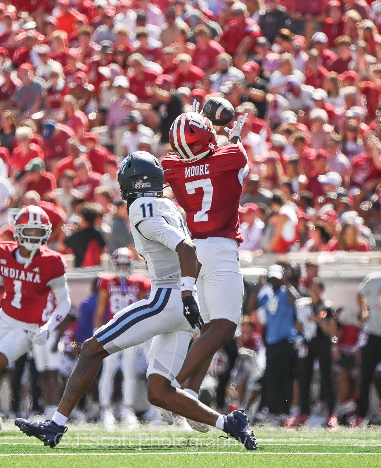 IU football defensive back Louis Moore makes a play on a ball.
