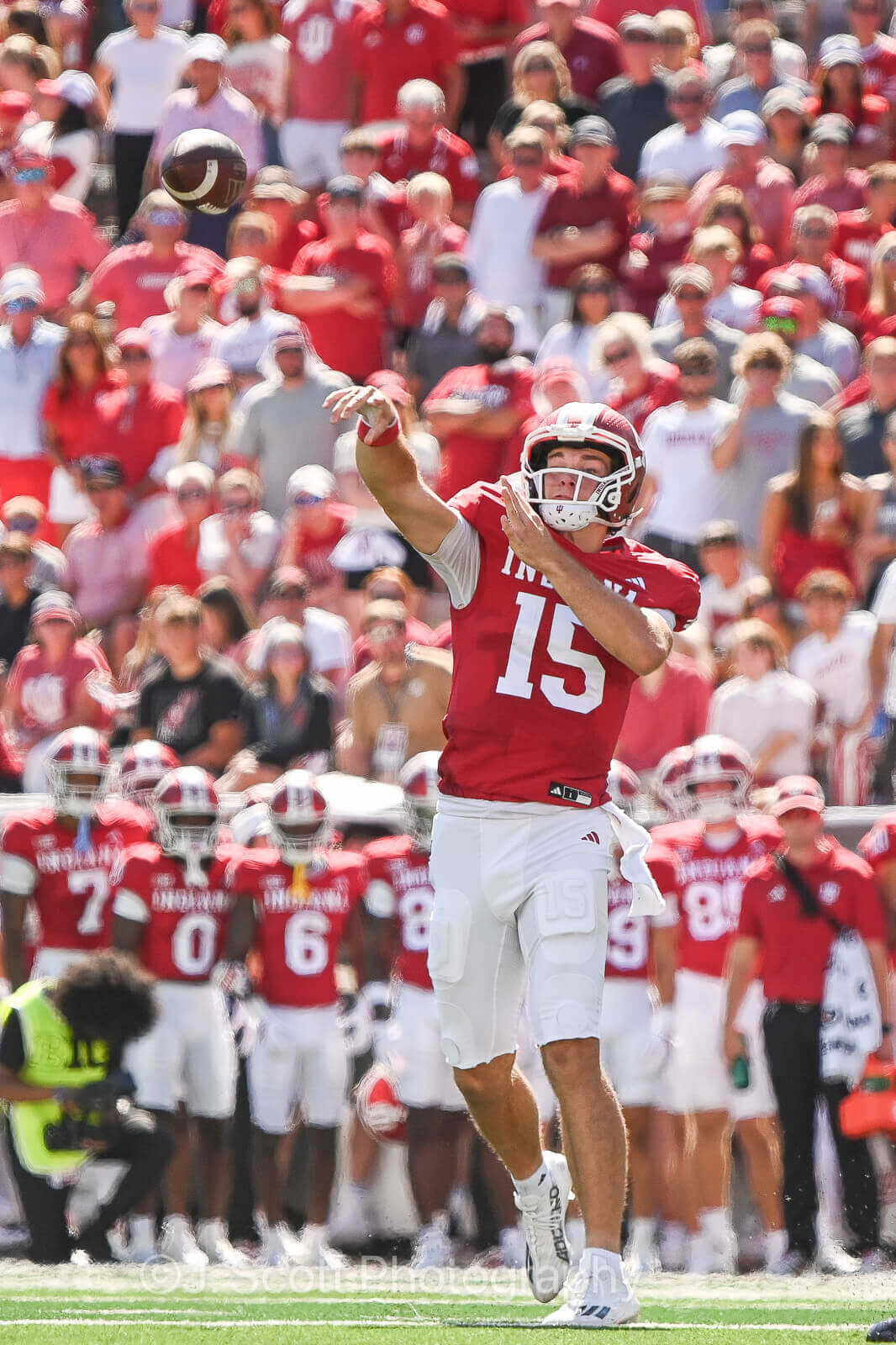 IU football quarterback Fernando Mendoza attempts a pass.