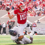 IU football quarterback Fernando Mendoza attempts a pass.