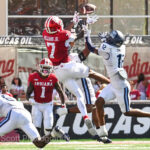 IU football wide receiver E.J. Williams attempts to catch a pass.