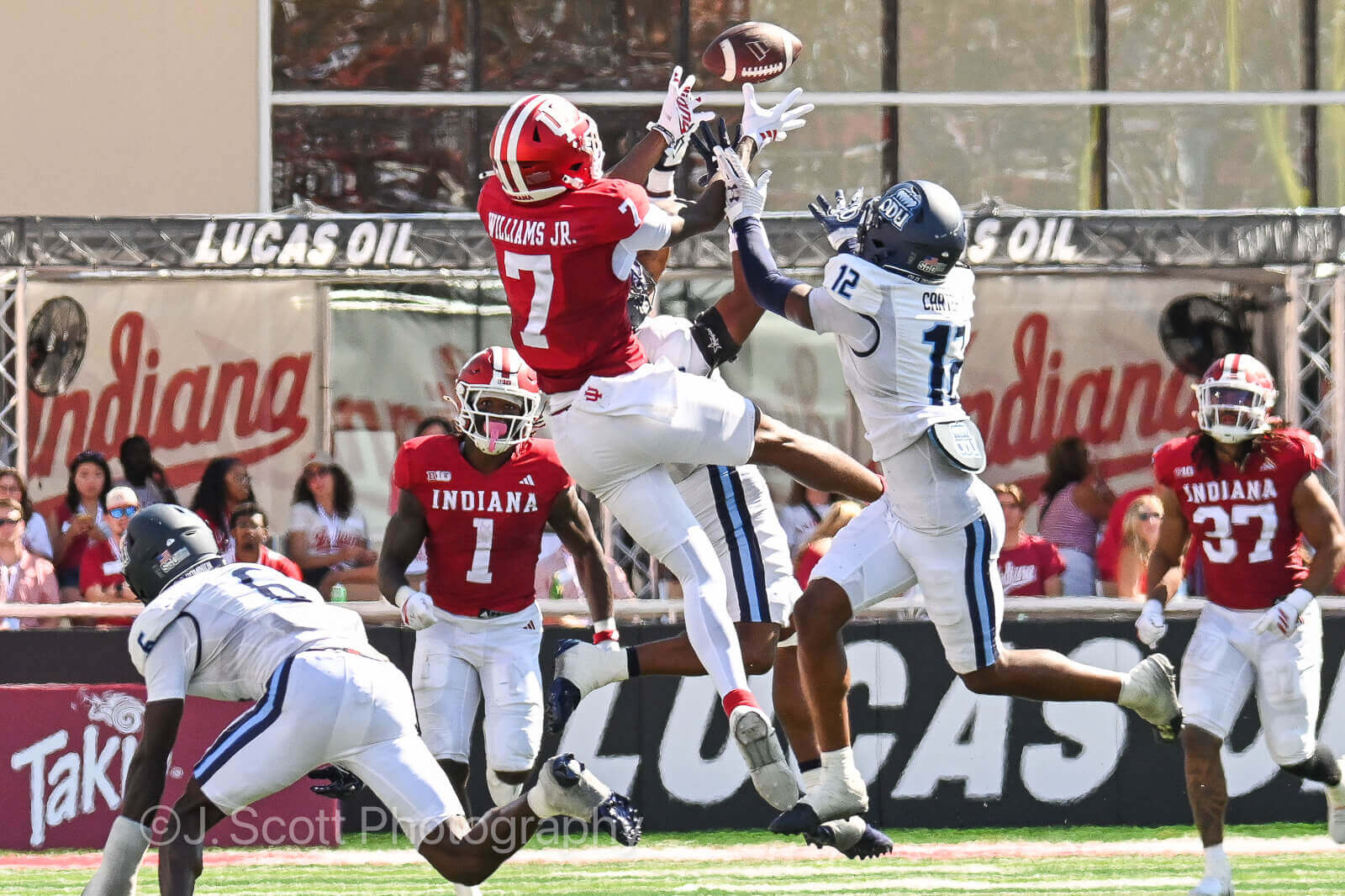 IU football wide receiver E.J. Williams attempts to catch a pass.