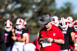 IU football coach Curt Cignetti at practice.