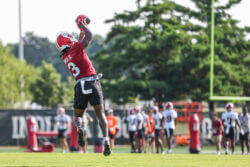 IU wide receiver Omar Cooper Jr. catches a pass in fall camp.