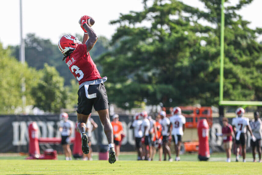 IU wide receiver Omar Cooper Jr. catches a pass in fall camp.