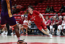 Indiana's Conor Enright drives the ball.