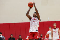 IU basketball's Lamar Wilkerson takes a jump shot during practice at Cook Hall.