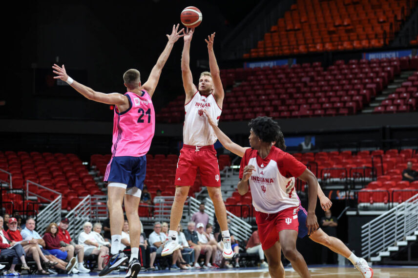 Tucker DeVries attempts a jump shot.