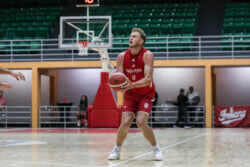 IU basketball's Tucker DeVries takes a jump shot.