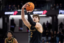 Northwestern guard Nick Martinelli attempts a free throw.
