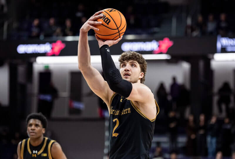 Northwestern guard Nick Martinelli attempts a free throw.