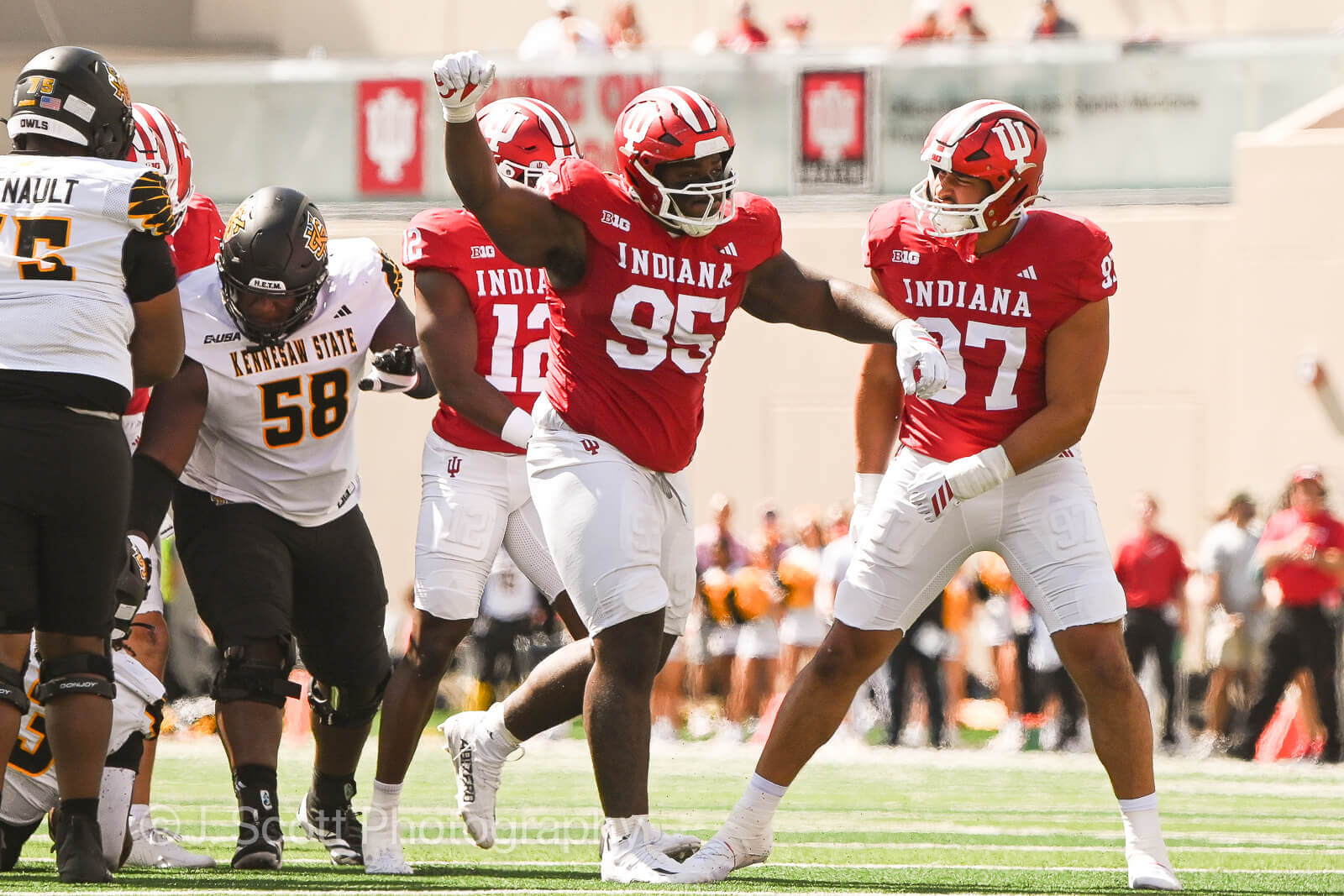 IU football's Tyrique Tucker celebrates a play.