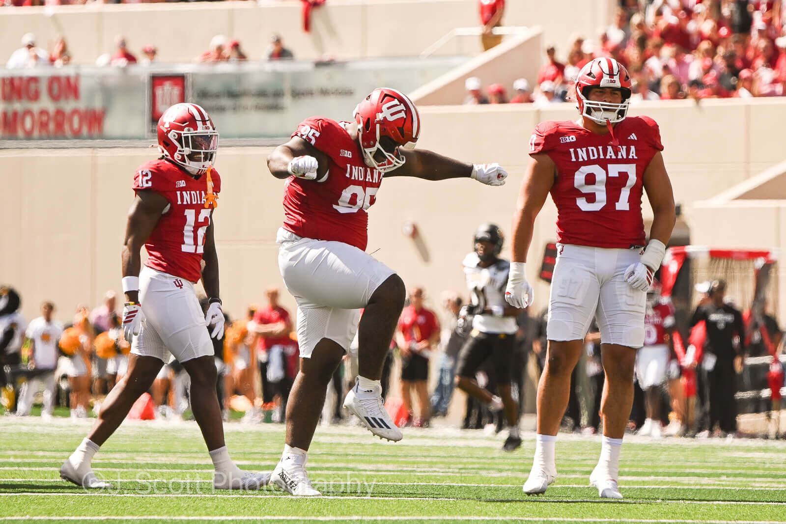 IU football's Tyrique Tucker celebrates a play.