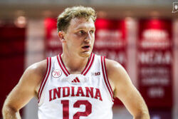 Tucker DeVries at IU's exhibition opener at Assembly Hall.