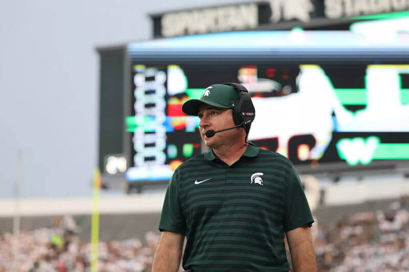 Michigan State football coach Jonathan Smith on the sidelines.