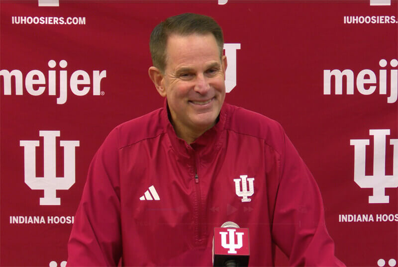 Curt Cignetti addresses the media at IU's weekly press conference.