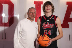 Class of 2026 prospect Vaughn Karvala and IU coach Darian DeVries.