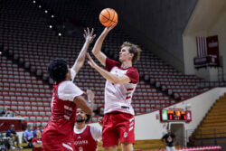 Reed Bailey attempts a shot in IU's open practice in late September.
