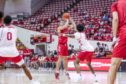 Trent Sisley attempts a 3-pointer at Assembly Hall.