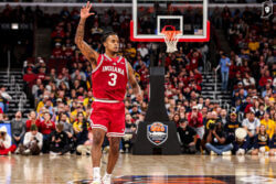 Lamar Wilkerson celebrates a made 3-pointer.