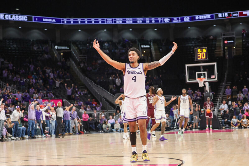 Kansas State guard PJ Haggerty celebrates.