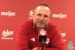 Darian DeVries addresses the media.