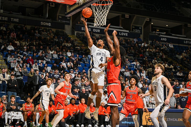 Penn State guard Kayden Mingo drives to the basket.