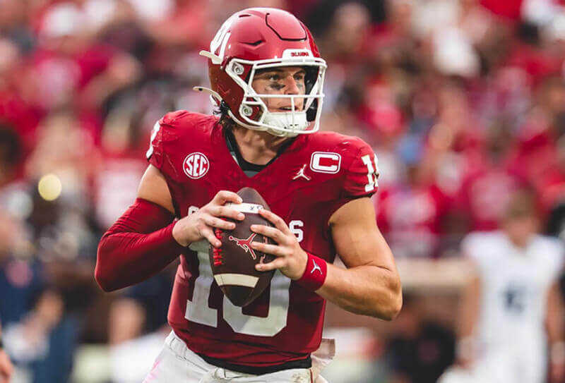 Oklahoma quarterback John Mateer attempts a pass.