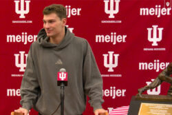 Fernando Mendoza addresses the media in Bloomington.