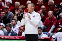 Darian DeVries on the sidelines during IU basketball's loss to Nebraska.