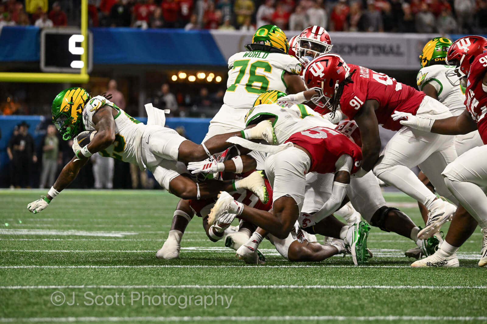 ATLANTA – Check out 81 photos by Jamie Owens from Indiana's 56-22 win against Oregon in the CFP semifinal at the Chick-fil-A Peach Bowl at Mercedes-Benz Stadium.