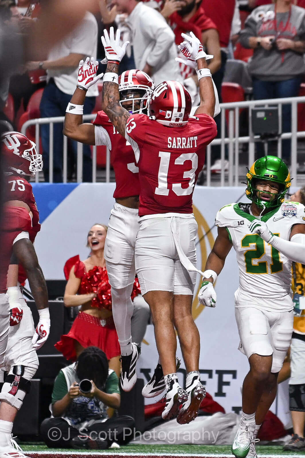 ATLANTA – Check out 81 photos by Jamie Owens from Indiana's 56-22 win against Oregon in the CFP semifinal at the Chick-fil-A Peach Bowl at Mercedes-Benz Stadium.