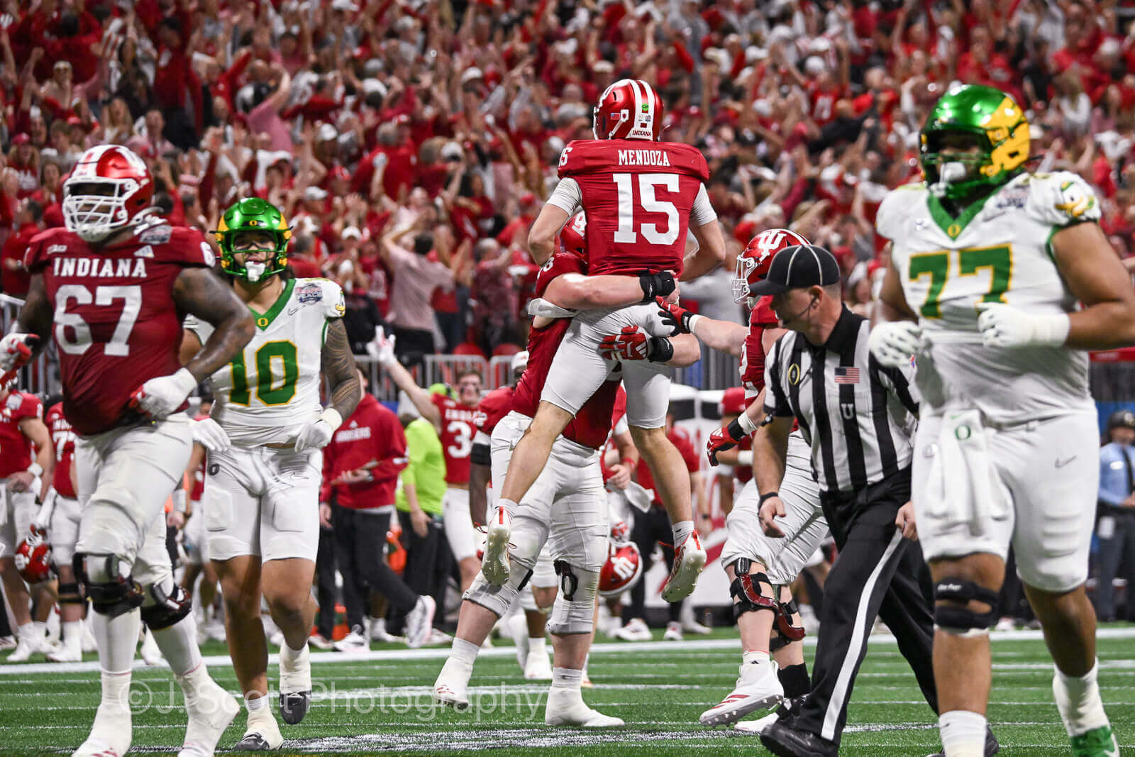 ATLANTA – Check out 81 photos by Jamie Owens from Indiana's 56-22 win against Oregon in the CFP semifinal at the Chick-fil-A Peach Bowl at Mercedes-Benz Stadium.