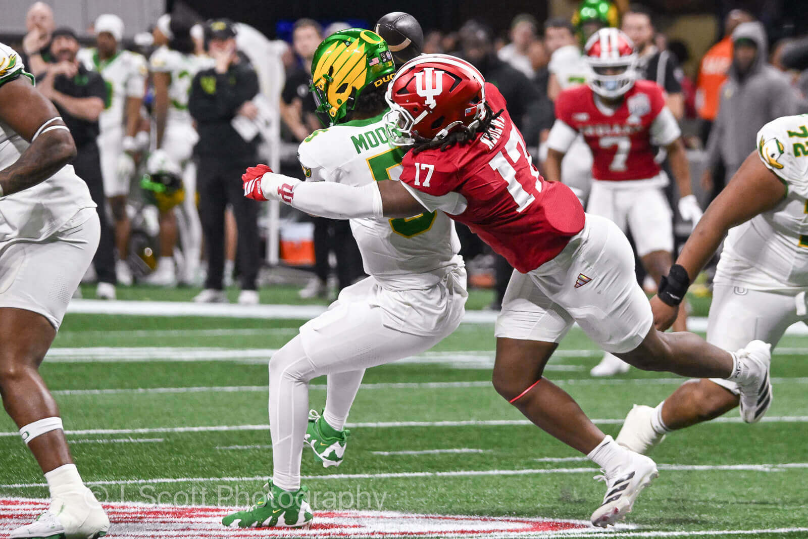 ATLANTA – Check out 81 photos by Jamie Owens from Indiana's 56-22 win against Oregon in the CFP semifinal at the Chick-fil-A Peach Bowl at Mercedes-Benz Stadium.