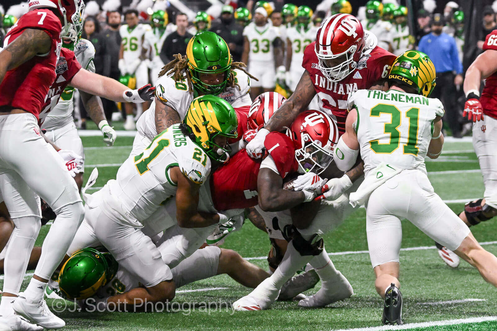 ATLANTA – Check out 81 photos by Jamie Owens from Indiana's 56-22 win against Oregon in the CFP semifinal at the Chick-fil-A Peach Bowl at Mercedes-Benz Stadium.