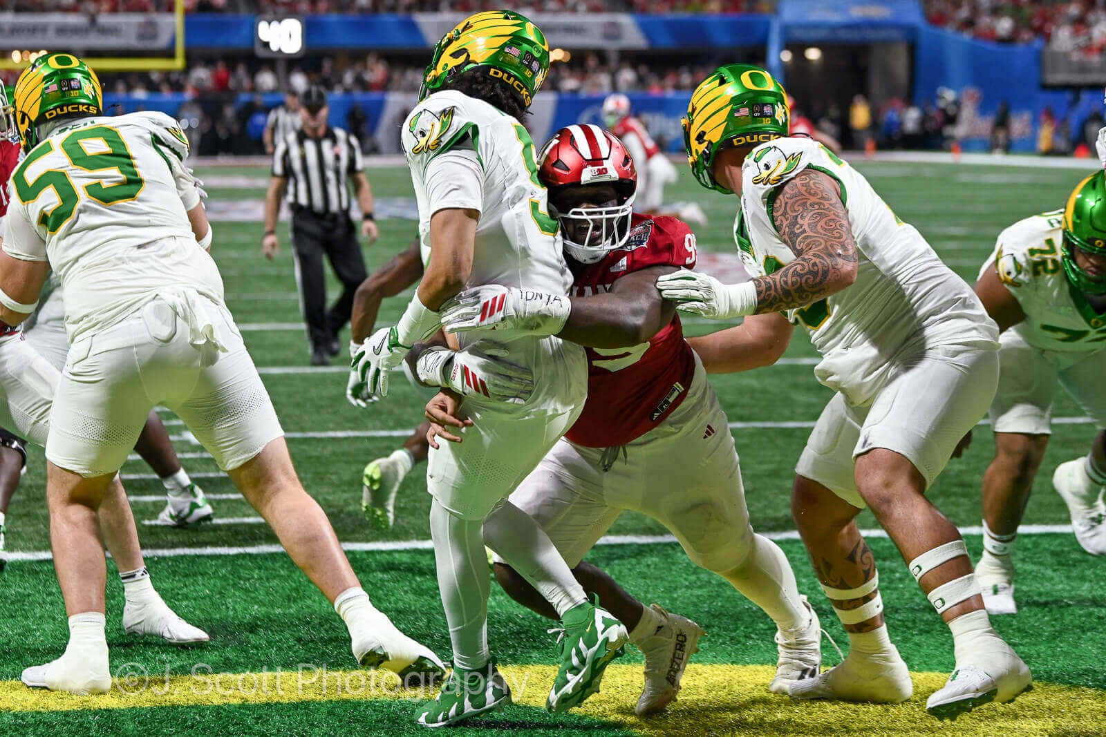 ATLANTA – Check out 81 photos by Jamie Owens from Indiana's 56-22 win against Oregon in the CFP semifinal at the Chick-fil-A Peach Bowl at Mercedes-Benz Stadium.