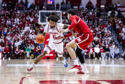 Tayton Conerway drives against Nebraska.