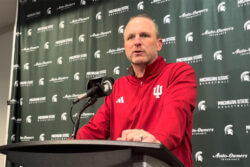 Darian DeVries addressed the media following IU's loss at Michigan State.