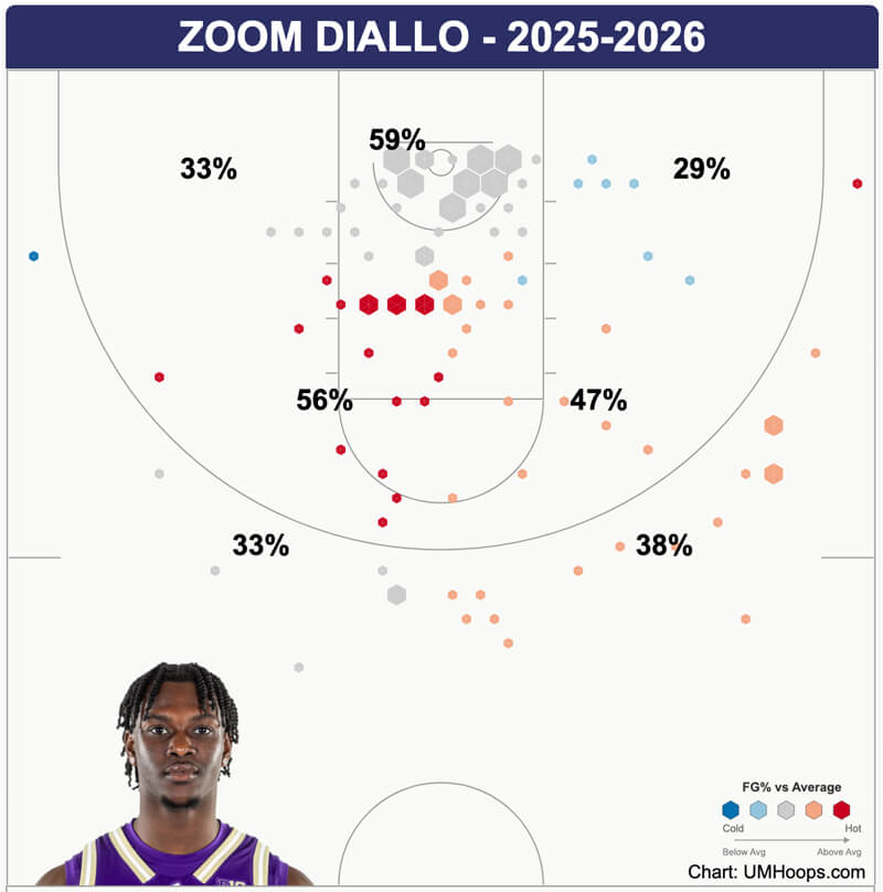 Zoom Diallo shot chart.