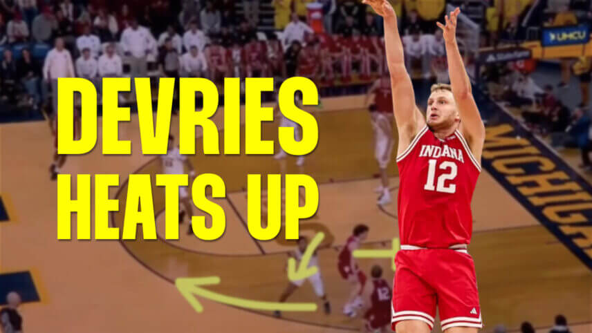 Tucker DeVries shoots a 3-pointer.