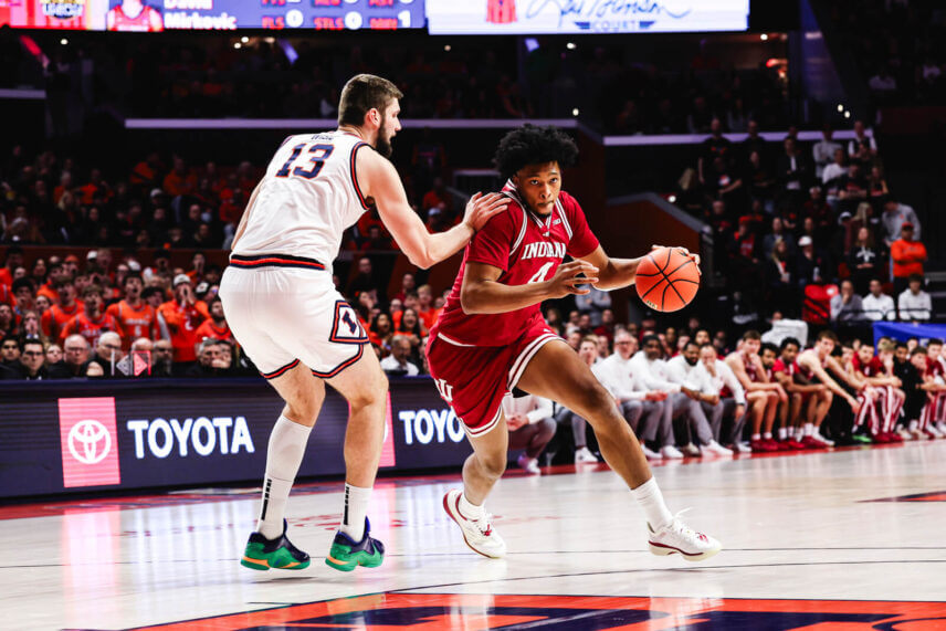 Sam Alexis drives towards the basket.